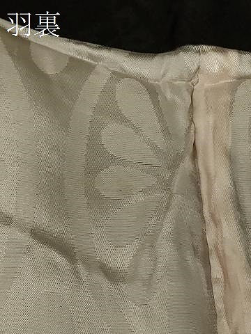 平和屋着物＃羽織　扇面草花文　黒地　金糸　正絹　逸品　CABF1590in