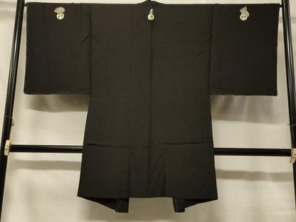 平和屋着物＃男性　長羽織　黒紋付き　単衣　正絹　逸品　未使用　CABF1591in