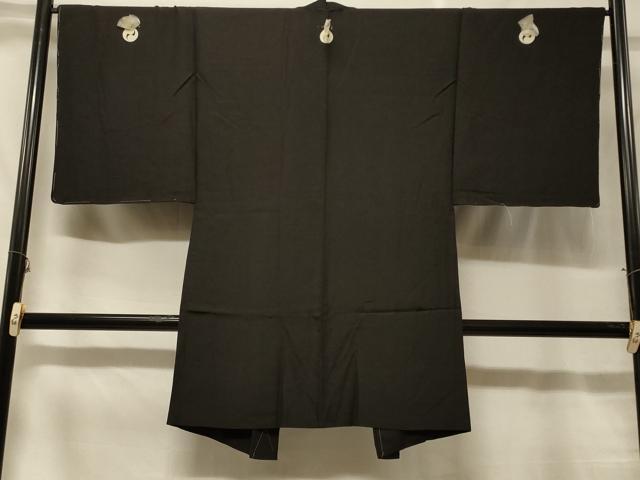平和屋着物＃男性　長羽織　黒紋付き　単衣　正絹　逸品　未使用　CABF1591in