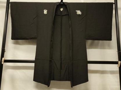 平和屋着物＃男性　長羽織　黒紋付き　単衣　正絹　逸品　未使用　CABF1591in