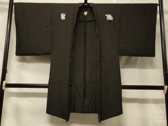 平和屋着物＃男性　長羽織　黒紋付き　単衣　正絹　逸品　未使用　CABF1591in
