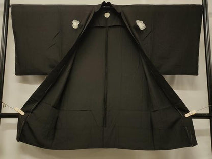 平和屋着物＃男性　長羽織　黒紋付き　単衣　正絹　逸品　未使用　CABF1591in