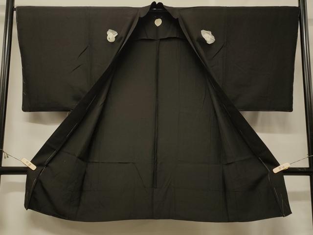 平和屋着物＃男性　長羽織　黒紋付き　単衣　正絹　逸品　未使用　CABF1591in