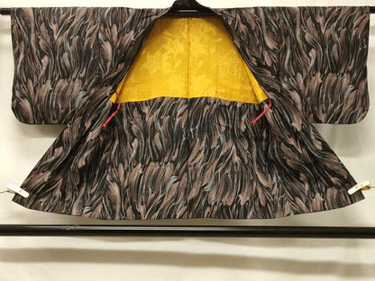 平和屋着物＃羽織　霞文　黒地　ラメ　銀彩　正絹　逸品　CABF1592in