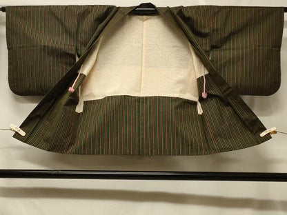 平和屋着物＃本場染大島紬　羽織　縞　正絹　逸品　CABF1593in