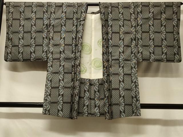 平和屋着物＃本場村山大島紬　羽織　格子花文　正絹　逸品　CABF1599in