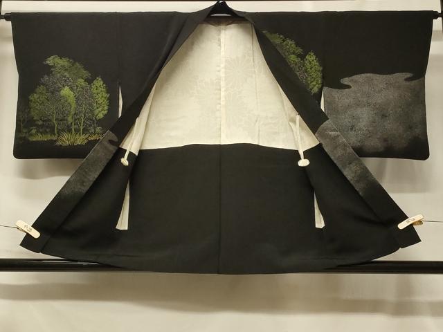 平和屋着物＃羽織　寿光織　霞草木文　黒地　金銀糸　正絹　逸品　CABF1600in