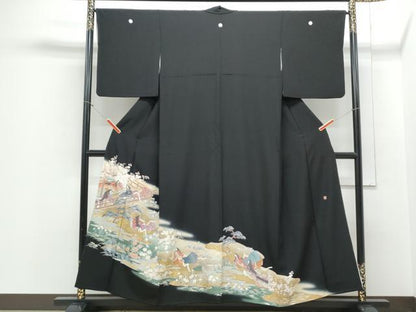平和屋着物■豪華黒留袖 作家物 手描き 人物風景文 暈し染め 金彩 正絹 逸品 CABF1603th