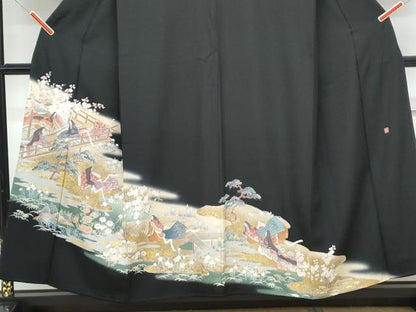 平和屋着物■豪華黒留袖 作家物 手描き 人物風景文 暈し染め 金彩 正絹 逸品 CABF1603th