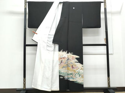 平和屋着物■豪華黒留袖 作家物 手描き 人物風景文 暈し染め 金彩 正絹 逸品 CABF1603th