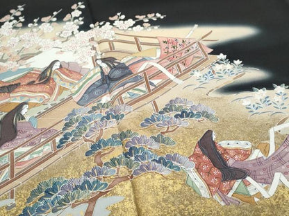 平和屋着物■豪華黒留袖 作家物 手描き 人物風景文 暈し染め 金彩 正絹 逸品 CABF1603th