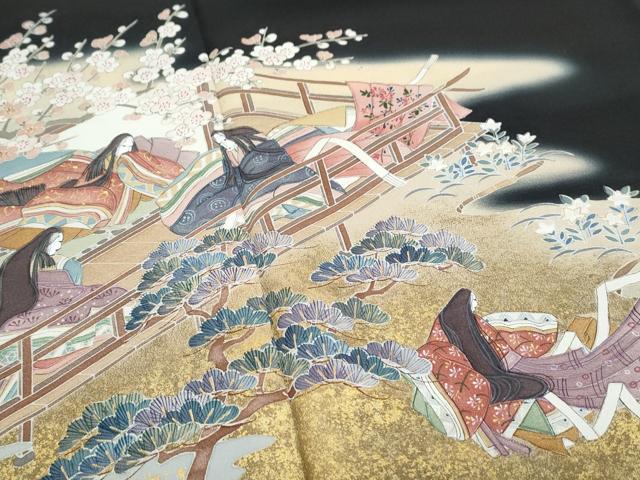 平和屋着物■豪華黒留袖 作家物 手描き 人物風景文 暈し染め 金彩 正絹 逸品 CABF1603th
