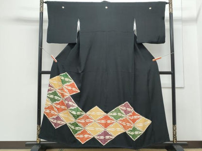 平和屋着物■豪華黒留袖 菱双鶴文 金彩 正絹 逸品 CABF1678th