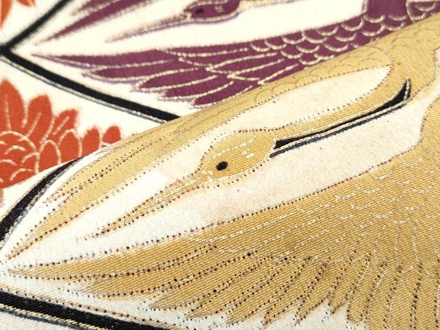 平和屋着物■豪華黒留袖　双鶴扇面梅松文　金彩　正絹　逸品　CABF4366ev 平和屋着物□豪華黒留袖 駒刺繍 扇面飛鶴花文 金彩 正絹 逸品