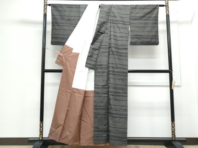 平和屋着物■上質な紬　横段亀甲文様　正絹　逸品　CABF1685th