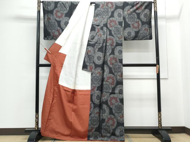 平和屋着物■本場大島紬　片輪車花文　正絹　逸品　CABF1686th