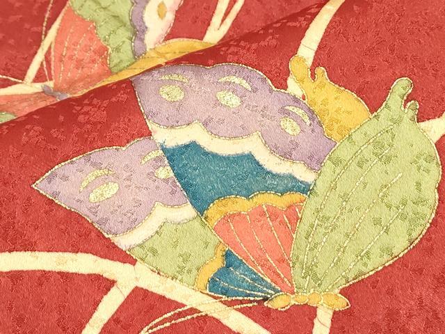 平和屋着物■小振袖　二尺袖　芝草舞蝶文　金彩　正絹　逸品　CABF1689th