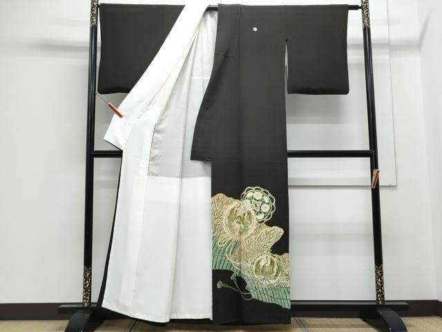 平和屋着物□豪華黒留袖 駒刺繍 鏡裏鳳凰花文 金彩 正絹