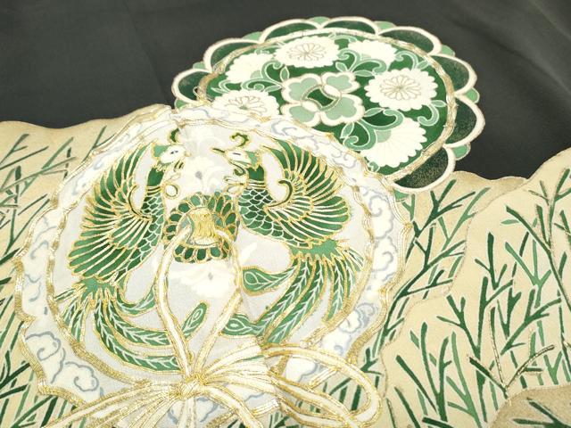 平和屋着物●豪華黒留袖　駒刺繍　鳳凰松文　金彩　三越扱い　正絹　逸品　AABG5871ck 平和屋着物□豪華黒留袖 駒刺繍 鳳凰更紗花文 金彩 正絹 逸品