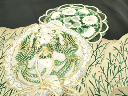 平和屋着物■豪華黒留袖　駒刺繍　鏡裏鳳凰花文　金彩　正絹　逸品　CABF1692th
