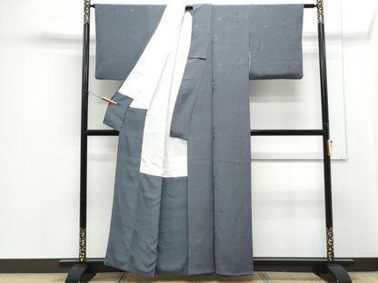 平和屋着物■上質な色無地 茶器地紋 青褐色 正絹 逸品 CABF1708th