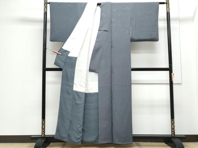 平和屋着物■上質な色無地 茶器地紋 青褐色 正絹 逸品 CABF1708th