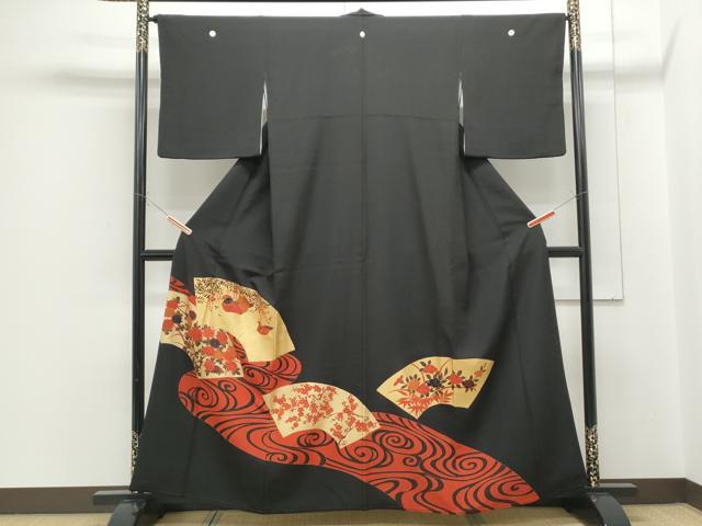 平和屋着物■豪華黒留袖 刺繍 地紙鴛鴦花文 金彩 正絹 逸品 CABF1712th