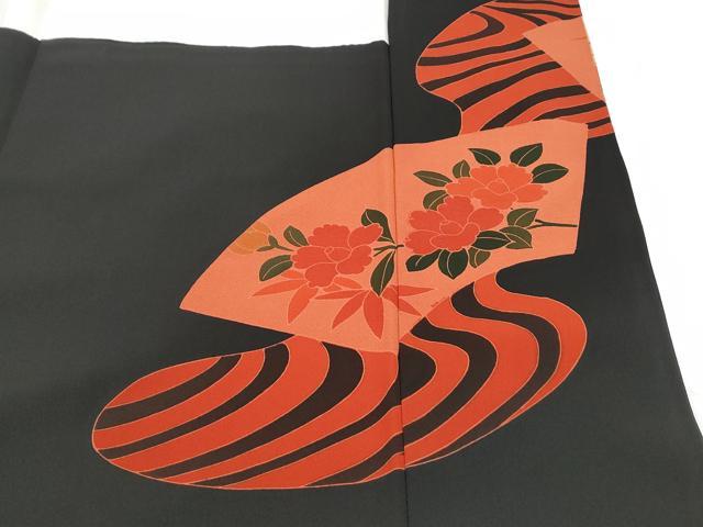平和屋着物■豪華黒留袖 刺繍 地紙鴛鴦花文 金彩 正絹 逸品 CABF1712th