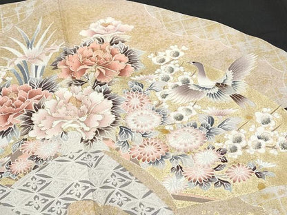 平和屋着物■豪華黒留袖　駒刺繍　地紙飛鳥花文　金彩　正絹　逸品　CABF1713th