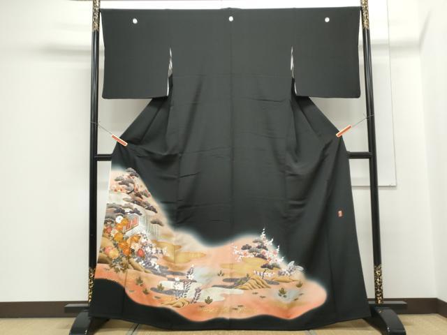 平和屋着物■豪華黒留袖 駒刺繍 風景花文 暈し染め 金彩 正絹 逸品 CABF1714th
