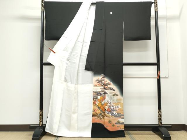 平和屋着物■豪華黒留袖 駒刺繍 風景花文 暈し染め 金彩 正絹 逸品 CABF1714th