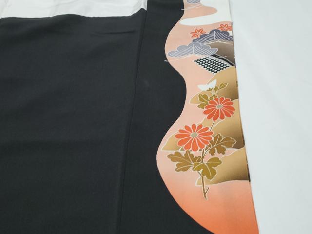 平和屋着物■豪華黒留袖 駒刺繍 風景花文 暈し染め 金彩 正絹 逸品 CABF1714th