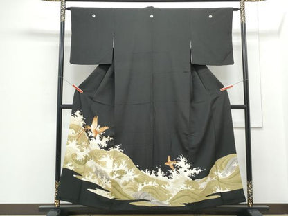 平和屋着物■豪華黒留袖　刺繍　立波飛鳥文　金彩　正絹　逸品　CABF1716th