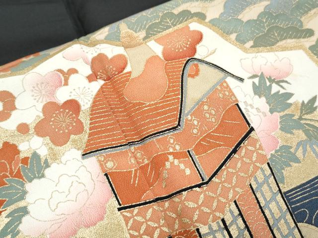 平和屋着物■豪華黒留袖 扇面風景花文 金彩 正絹 逸品 CABF1717th