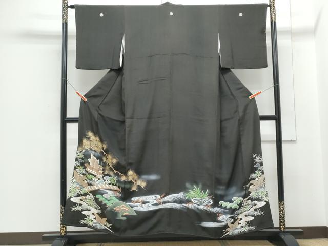 平和屋着物■豪華黒留袖 手描き 風景文 金糸 正絹 逸品 CABF1740th