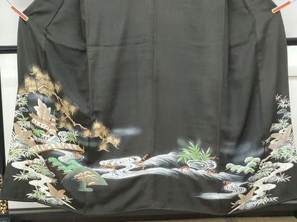 平和屋着物■豪華黒留袖 手描き 風景文 金糸 正絹 逸品 CABF1740th