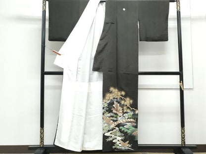 平和屋着物■豪華黒留袖 手描き 風景文 金糸 正絹 逸品 CABF1740th