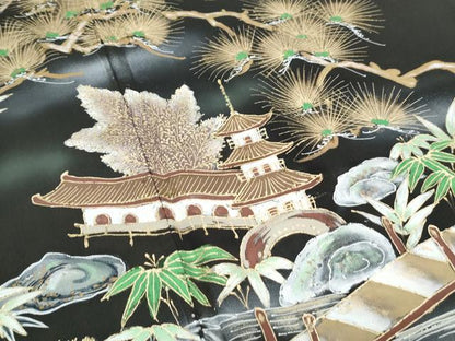 平和屋着物■豪華黒留袖 手描き 風景文 金糸 正絹 逸品 CABF1740th