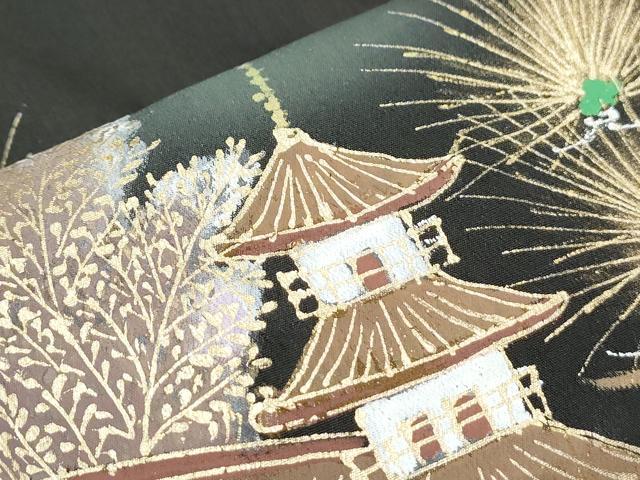 平和屋着物■豪華黒留袖 手描き 風景文 金糸 正絹 逸品 CABF1740th