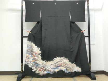 平和屋着物■豪華黒留袖 駒刺繍 風景花文 暈し染め 金彩 正絹 逸品 CABF1741th