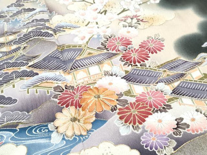 平和屋着物■豪華黒留袖 駒刺繍 風景花文 暈し染め 金彩 正絹 逸品 CABF1741th