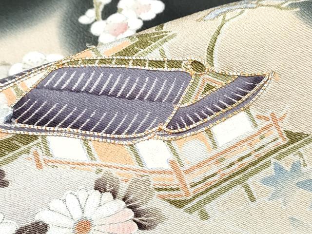 平和屋着物■豪華黒留袖 駒刺繍 風景花文 暈し染め 金彩 正絹 逸品 CABF1741th