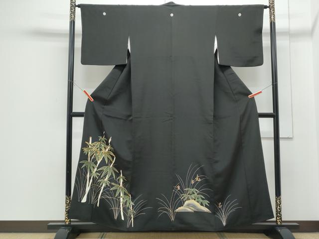 平和屋着物■豪華黒留袖 駒刺繍 笹竹文 金銀彩 正絹 逸品 CABF1743th