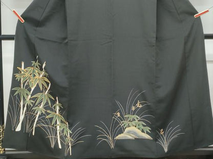 平和屋着物■豪華黒留袖 駒刺繍 笹竹文 金銀彩 正絹 逸品 CABF1743th