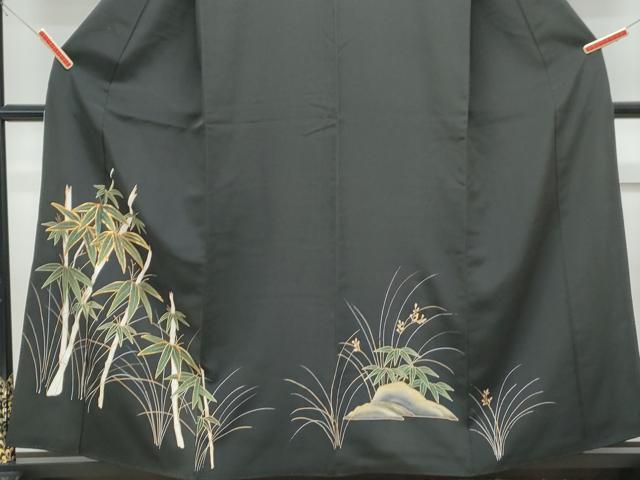 平和屋着物■豪華黒留袖 駒刺繍 笹竹文 金銀彩 正絹 逸品 CABF1743th
