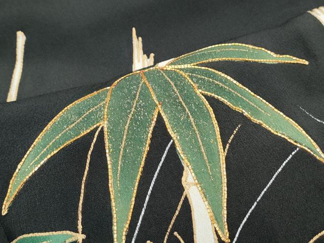 平和屋着物■豪華黒留袖 駒刺繍 笹竹文 金銀彩 正絹 逸品 CABF1743th