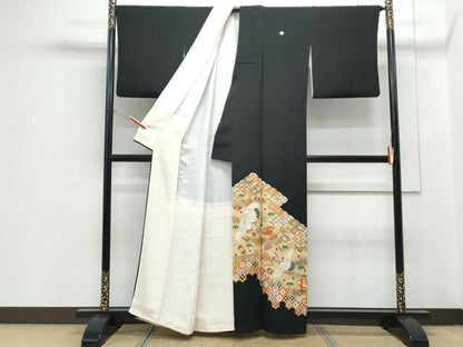 平和屋着物■豪華黒留袖 駒刺繍 宝尽くし飛鶴文 金彩 正絹 逸品 CABF1745th