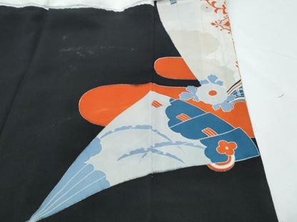 平和屋着物■豪華黒留袖 駒刺繍 扇面飛鶴花文 金彩 正絹 逸品 CABF1746th