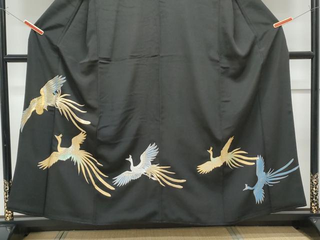 平和屋着物■豪華黒留袖 刺繍 鳳凰 金彩 正絹 逸品 CABF1747th