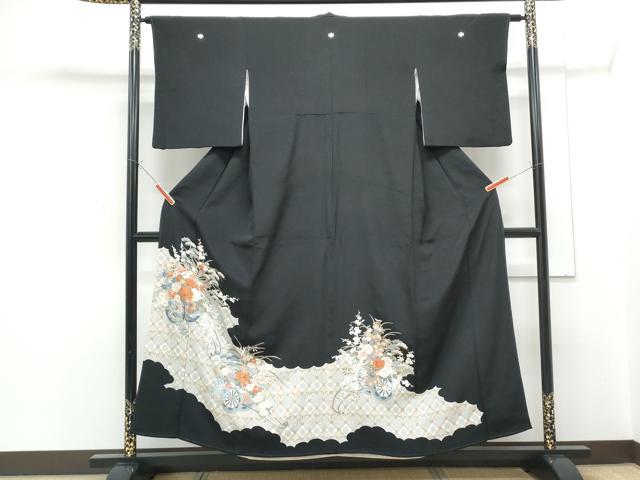 平和屋着物■豪華黒留袖 駒刺繍 花車文 金彩 正絹 逸品 CABF1748th